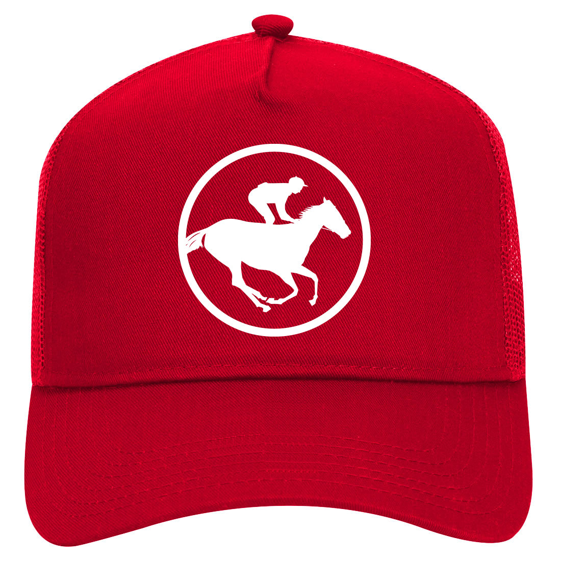 Derby Horse Racing Mens Mesh Trucker Hat Red
