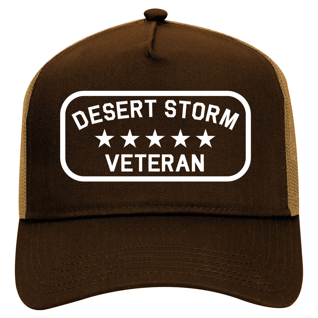 Desert Storm Veteran Mens Mesh Trucker Hat Brown