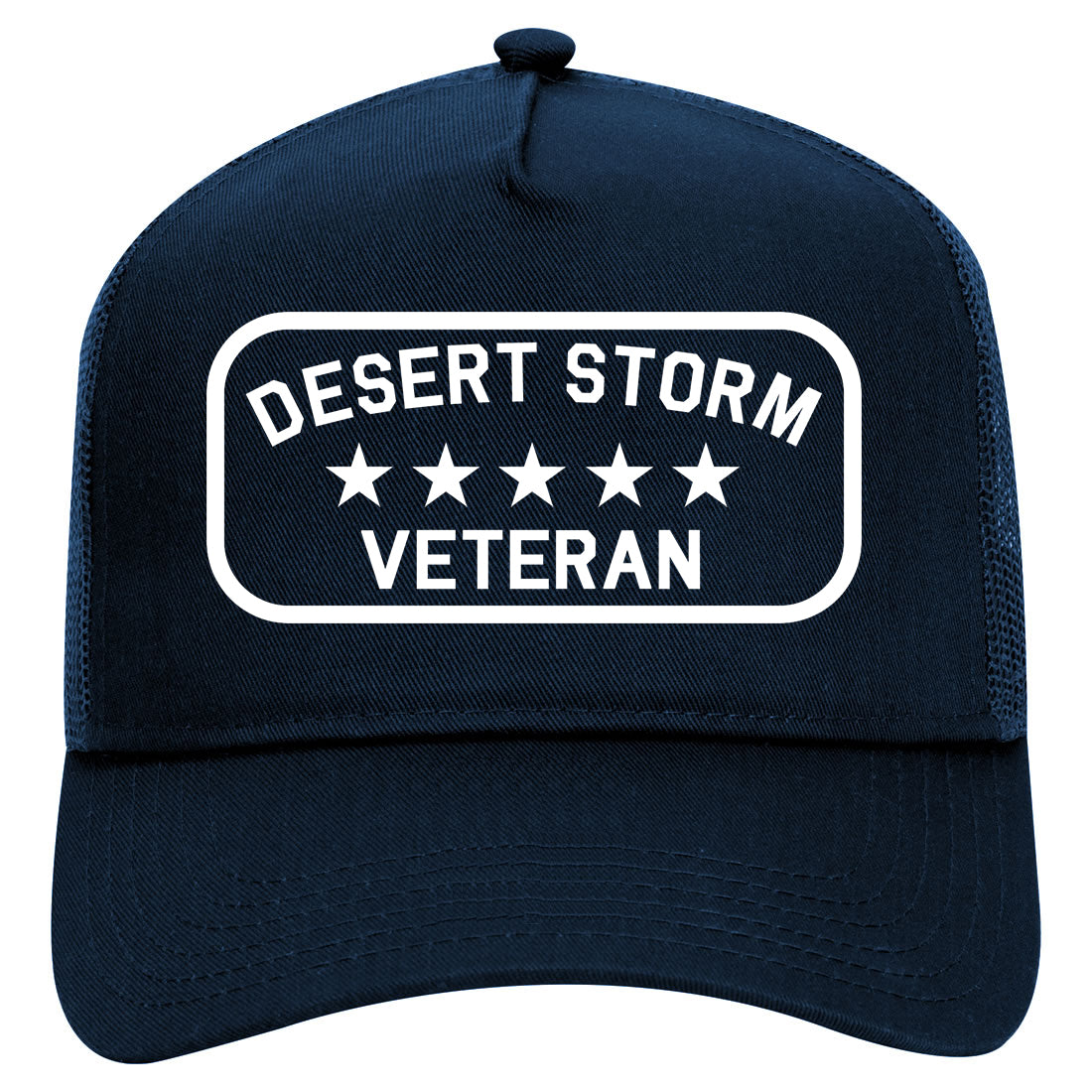 Desert Storm Veteran Mens Mesh Trucker Hat Navy Blue