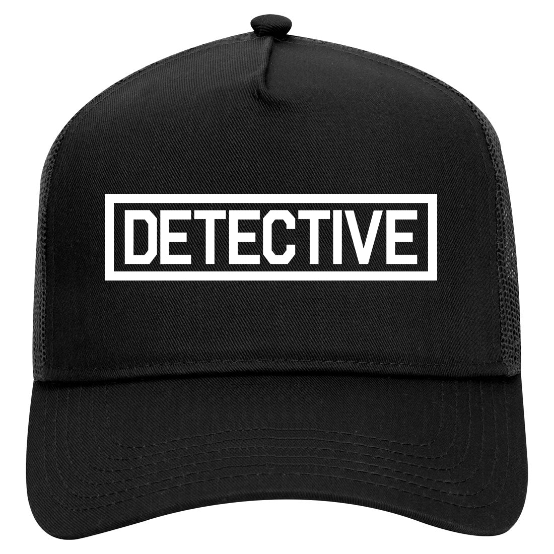 Detective Box Logo Mens Mesh Trucker Hat Black