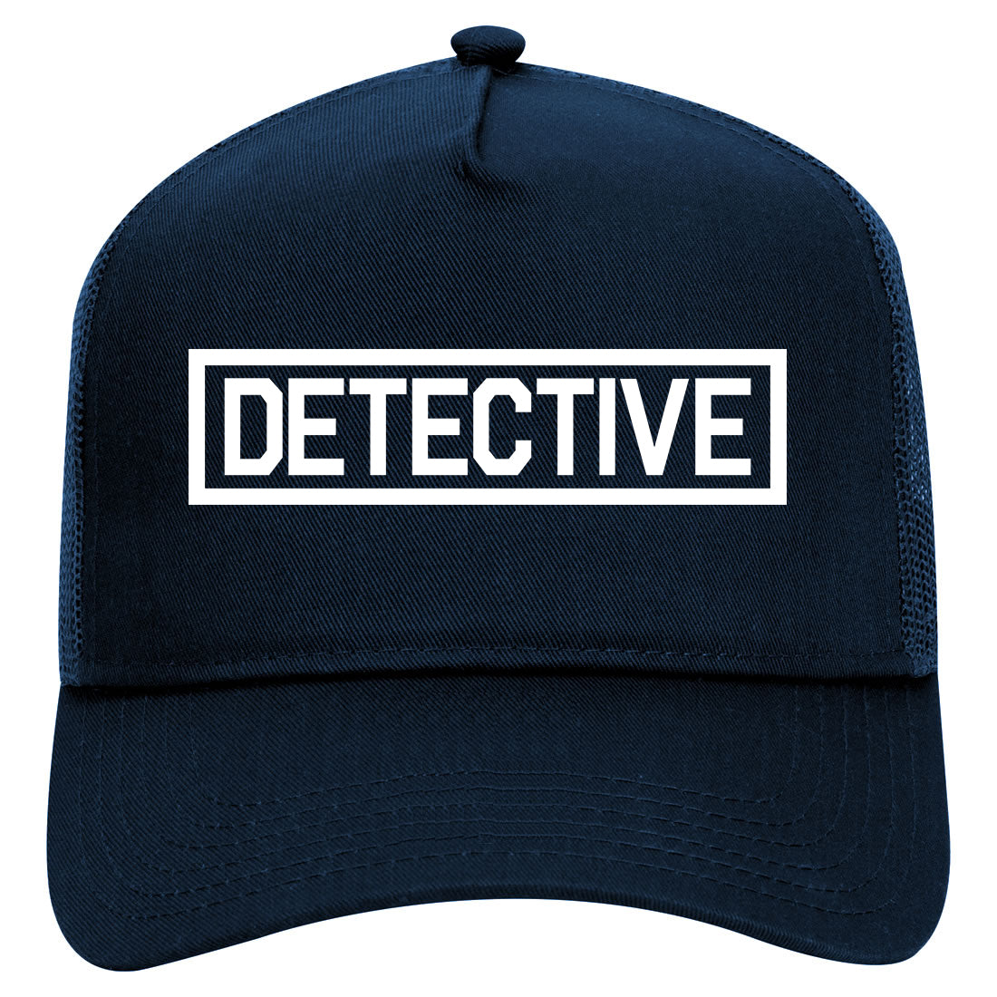 Detective Box Logo Mens Mesh Trucker Hat Navy Blue