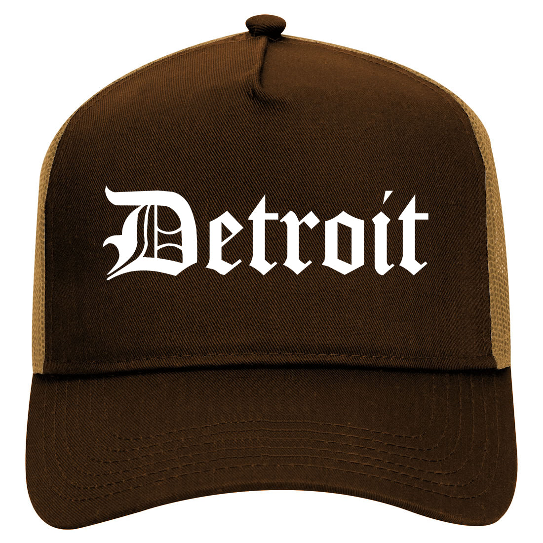 Detroit Old English Mens Mesh Trucker Hat Brown