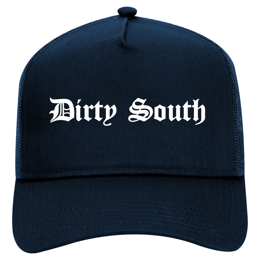 Dirty South Old English Mens Mesh Trucker Hat Navy Blue