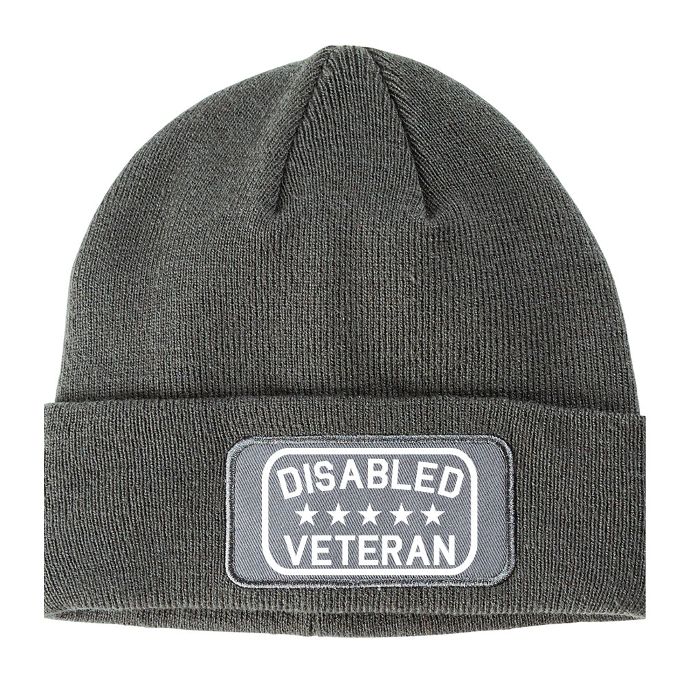 Disabled Veteran Army Winter Knit Adult Beanie Hat Grey