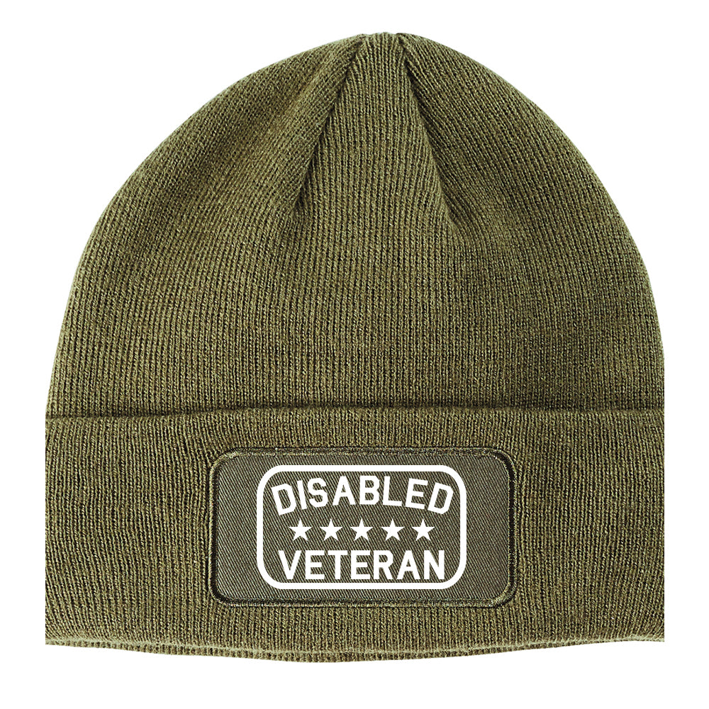 Disabled Veteran Army Winter Knit Adult Beanie Hat Olive Green