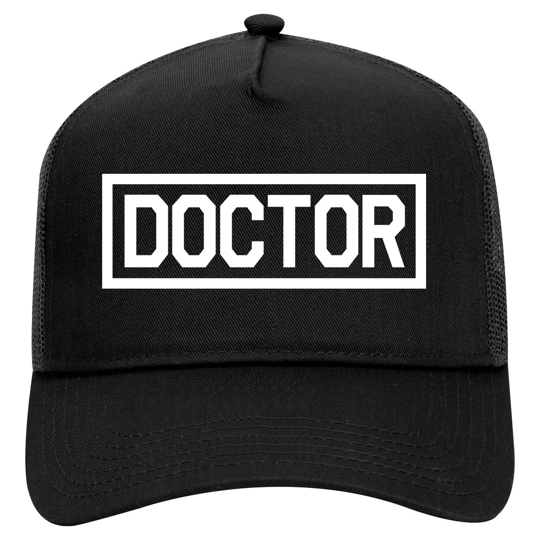 Doctor Box Logo Mens Mesh Trucker Hat Black