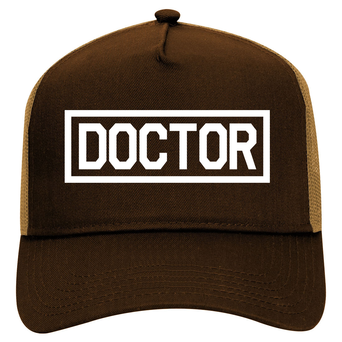 Doctor Box Logo Mens Mesh Trucker Hat Brown
