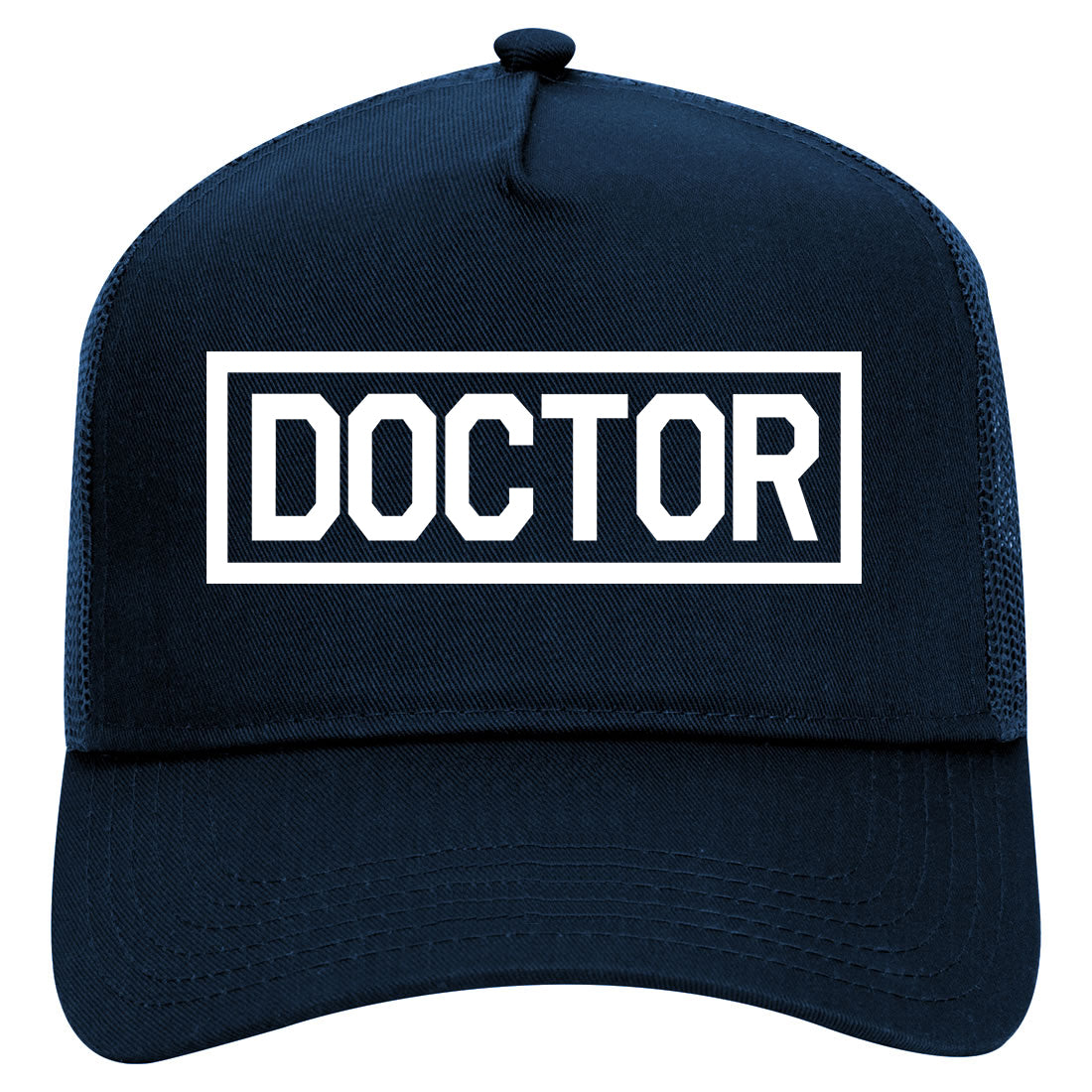 Doctor Box Logo Mens Mesh Trucker Hat Navy Blue