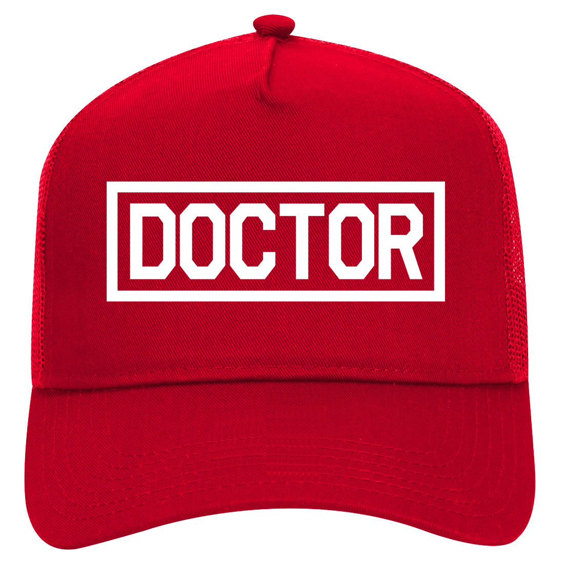 Doctor Box Logo Mens Mesh Trucker Hat Red