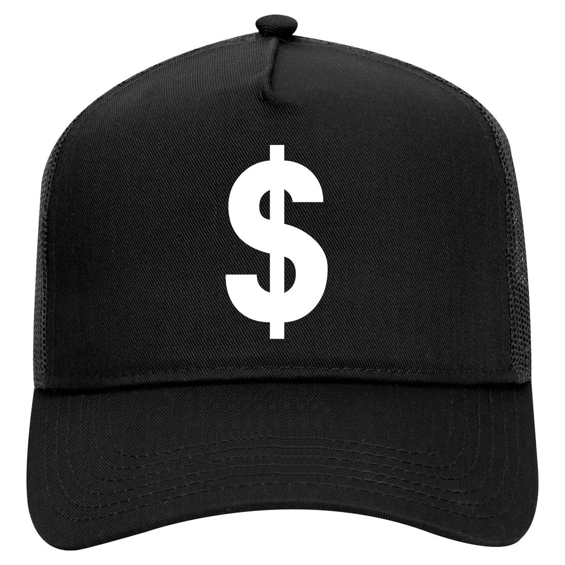 Dollar Sign Simple Mens Mesh Trucker Hat Black