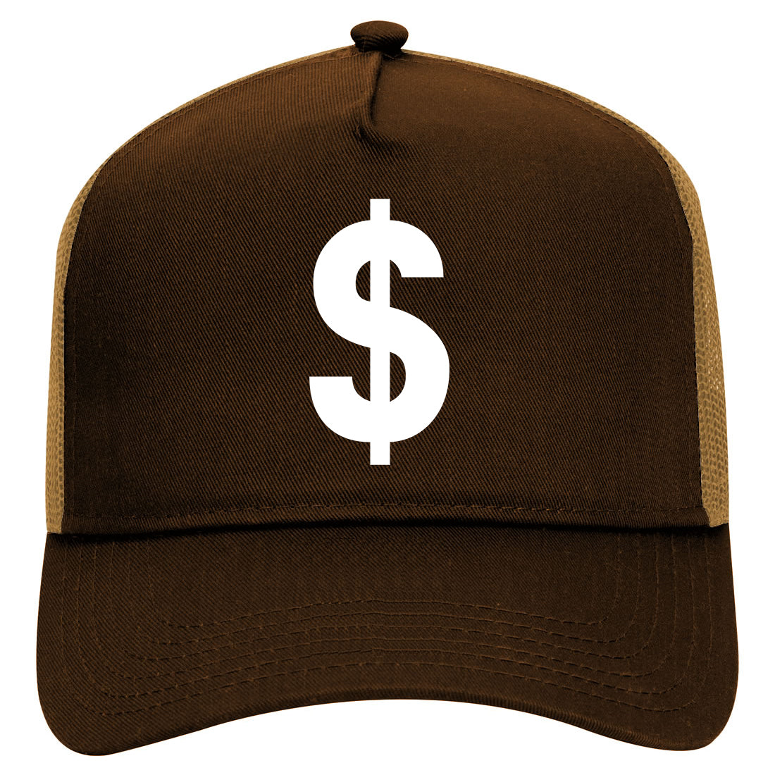 Dollar Sign Simple Mens Mesh Trucker Hat Brown