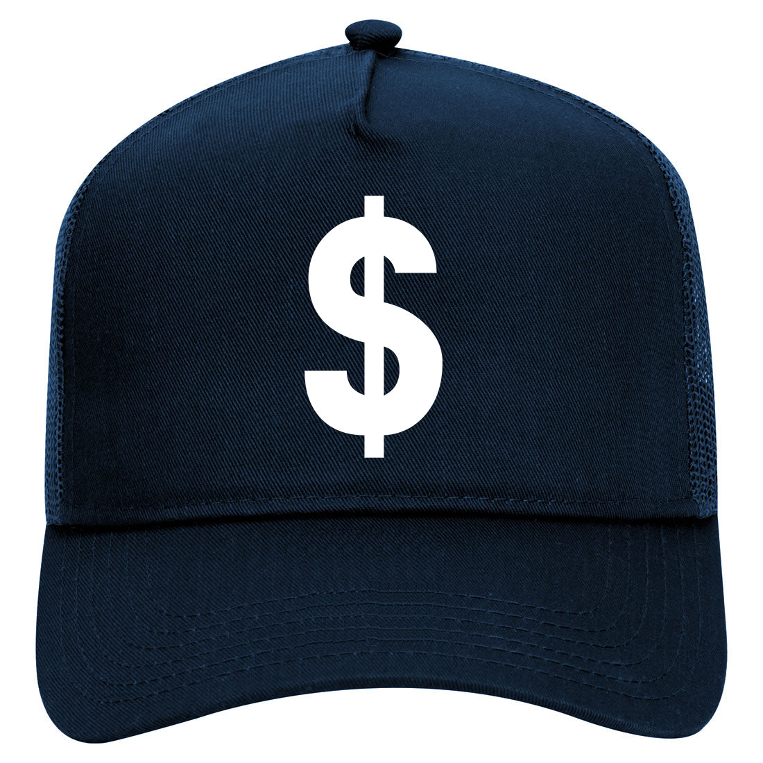 Dollar Sign Simple Mens Mesh Trucker Hat Navy Blue