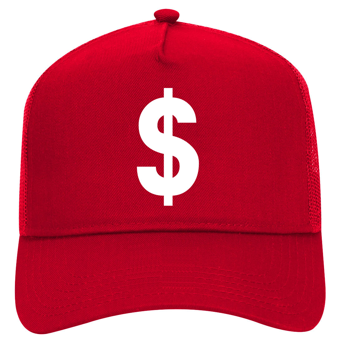 Dollar Sign Simple Mens Mesh Trucker Hat Red