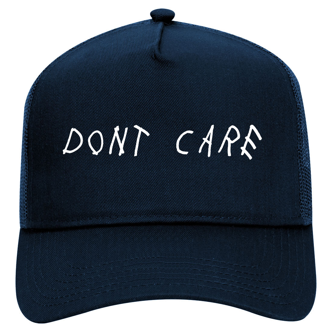Dont Care Mens Mesh Trucker Hat Navy Blue