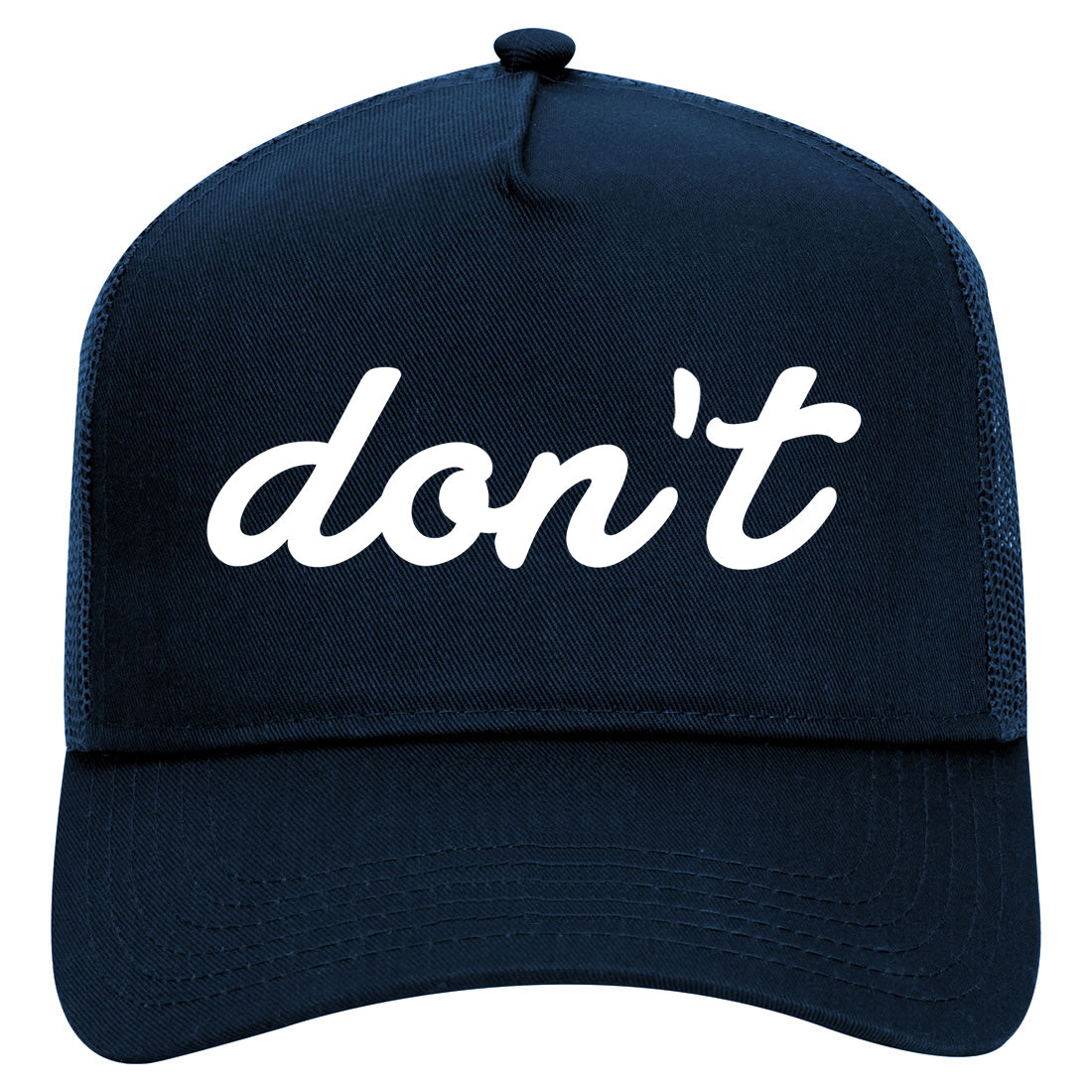 Dont Script Printed Mens Mesh Trucker Hat Navy Blue
