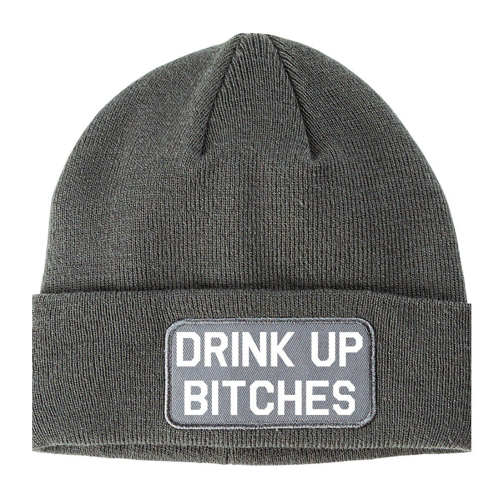 Drink Up Bitches Winter Knit Adult Beanie Hat Grey