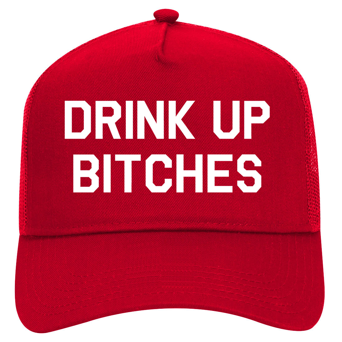 Drink Up Bitches Mens Mesh Trucker Hat Red