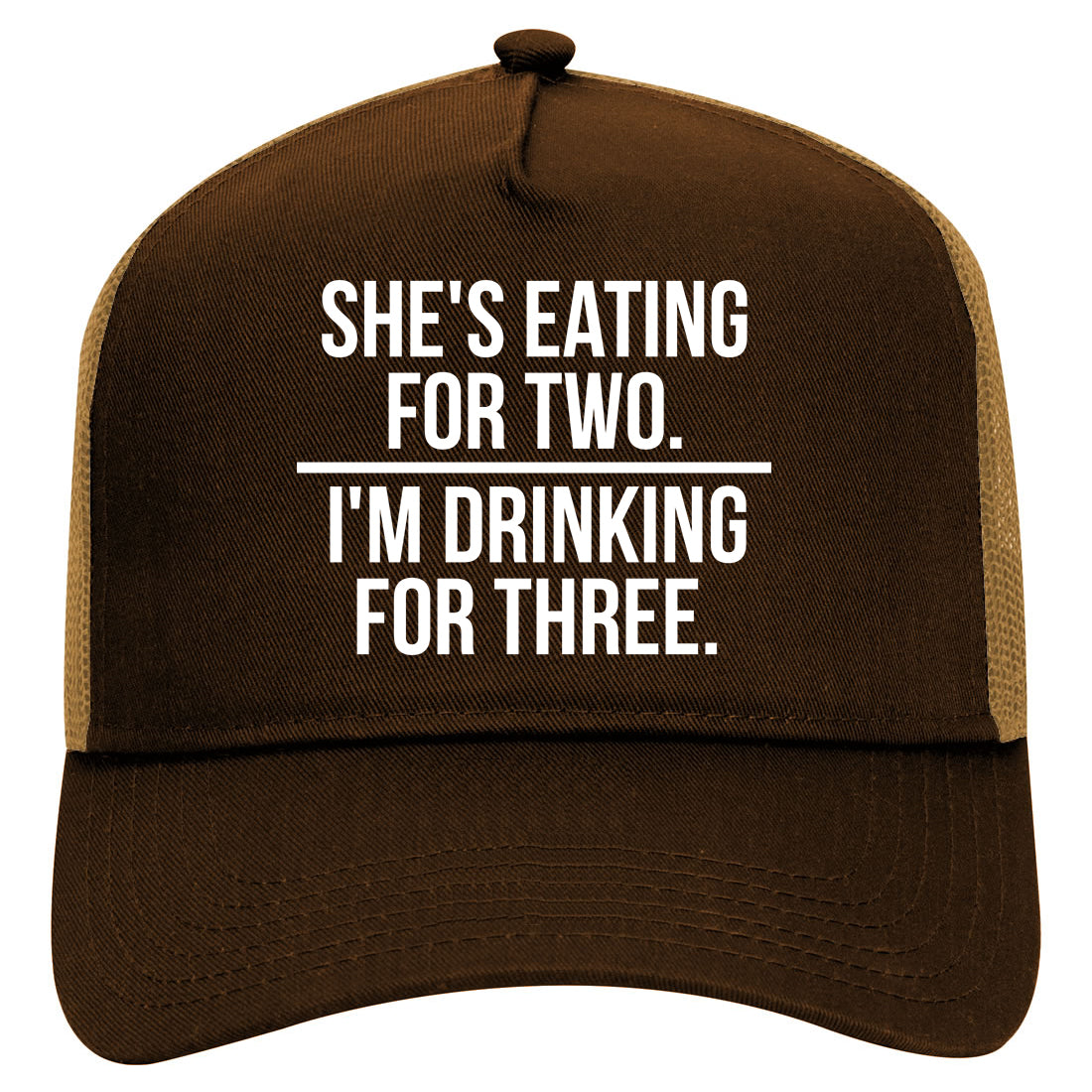 Drinking For Three Funny Pregnancy Announcement Mens Mesh Trucker Hat Brown