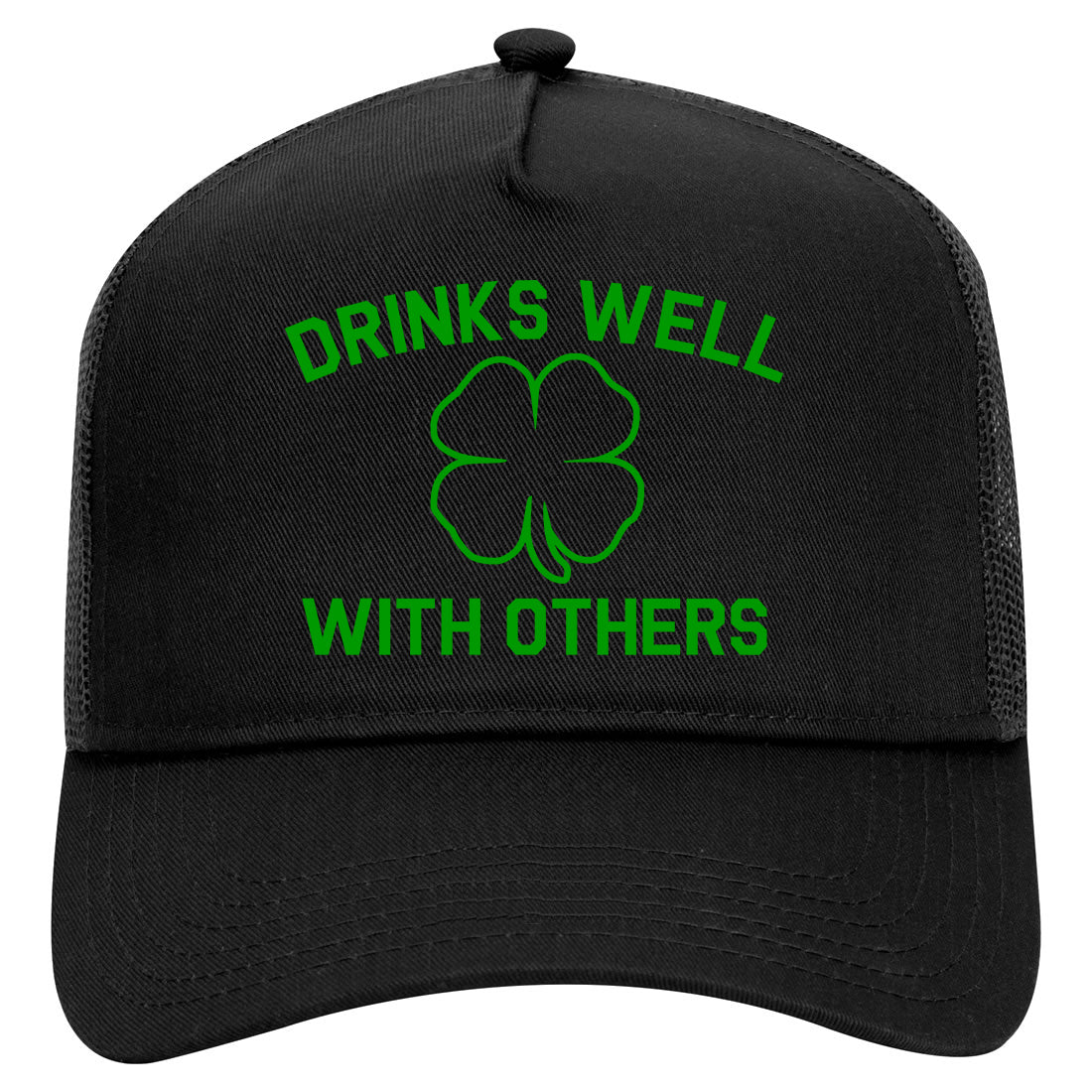 Drinks Well With Others St Patricks Day Mens Mesh Trucker Hat Black