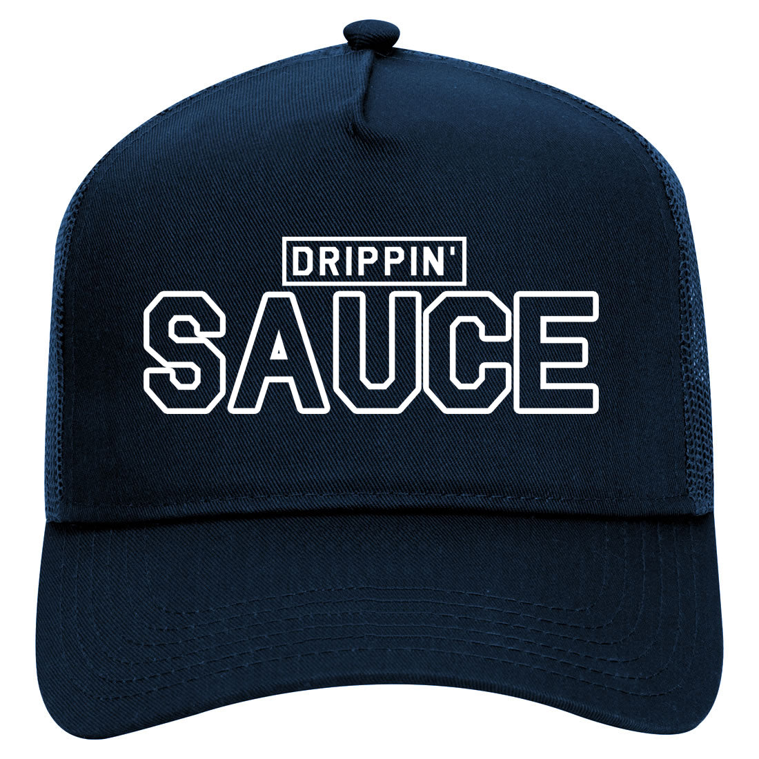 Drippin Sauce Mens Mesh Trucker Hat Navy Blue