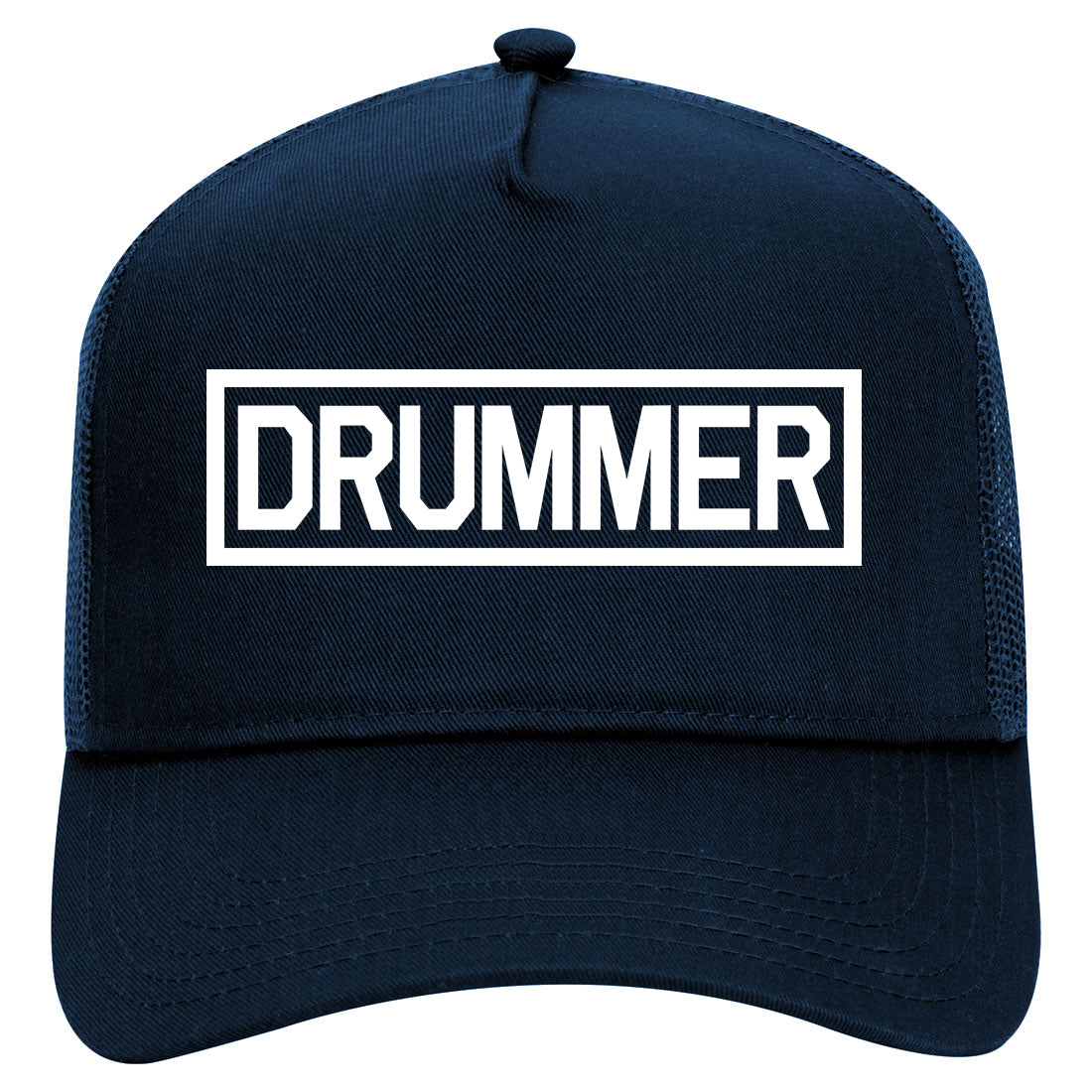Drummer Drum Box Mens Mesh Trucker Hat Navy Blue