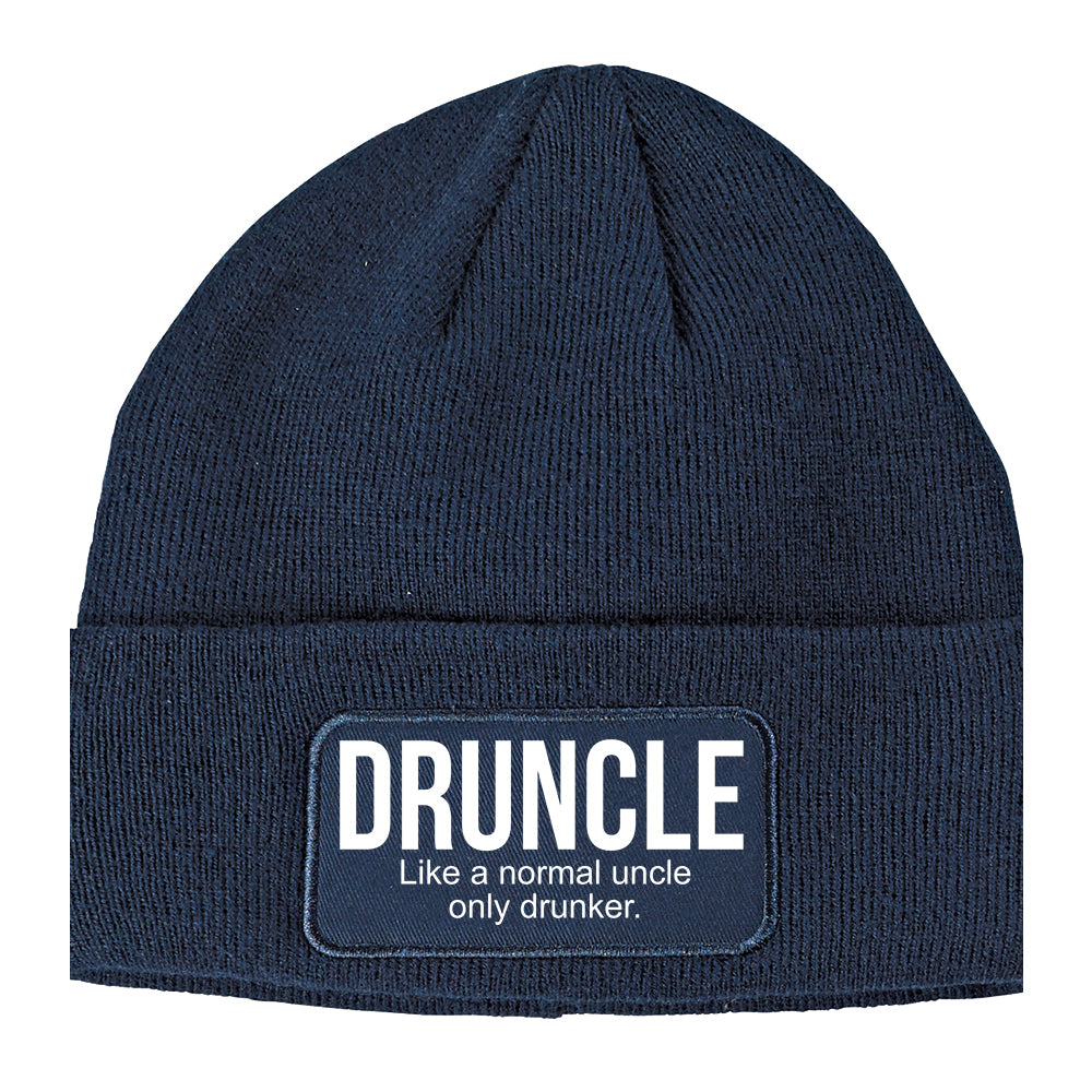 Druncle Funny Uncle Party Winter Knit Adult Beanie Hat Navy Blue