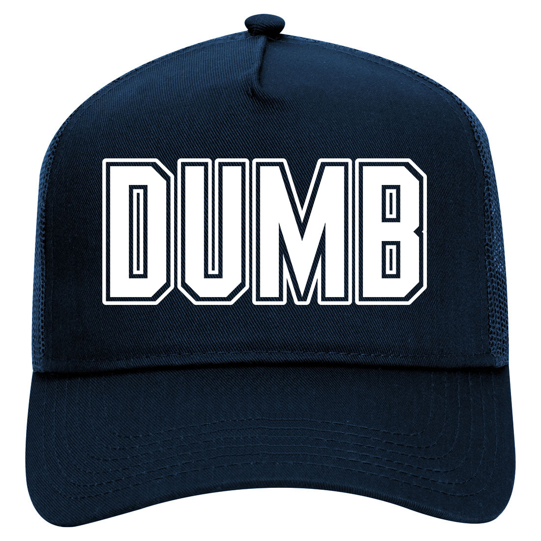 Dumb Funny College Mens Mesh Trucker Hat Navy Blue