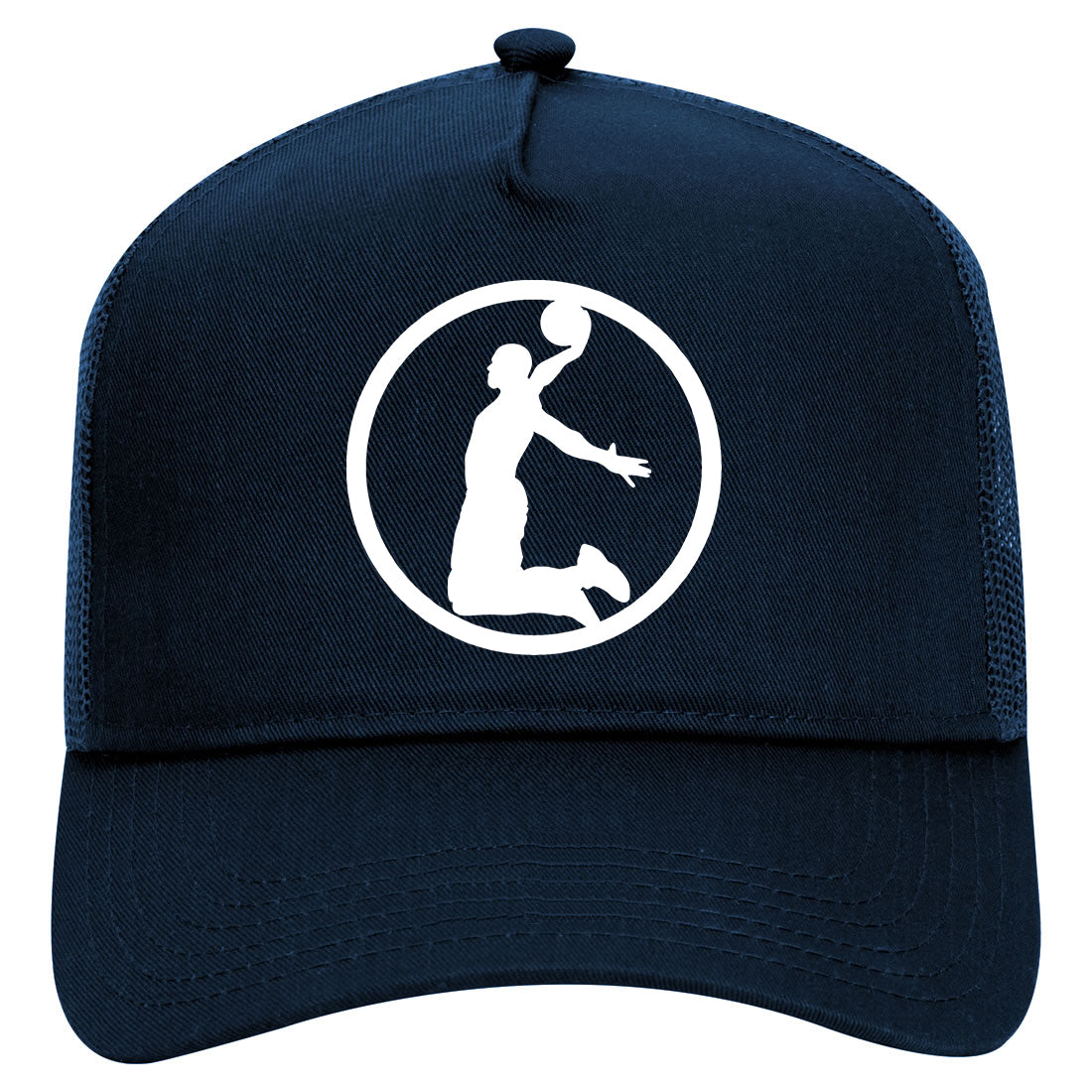 Dunk Basketball Player Circle Mens Mesh Trucker Hat Navy Blue