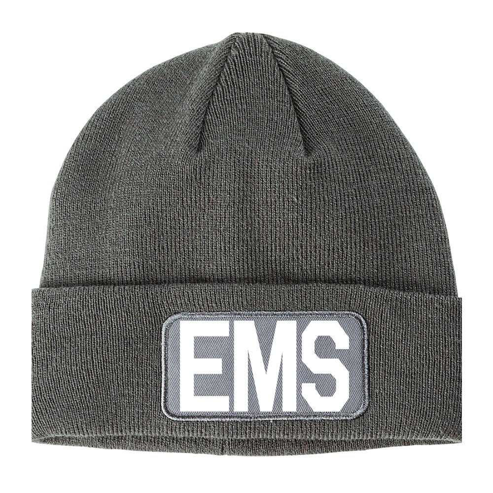 EMS Emergency Badge Winter Knit Adult Beanie Hat Grey