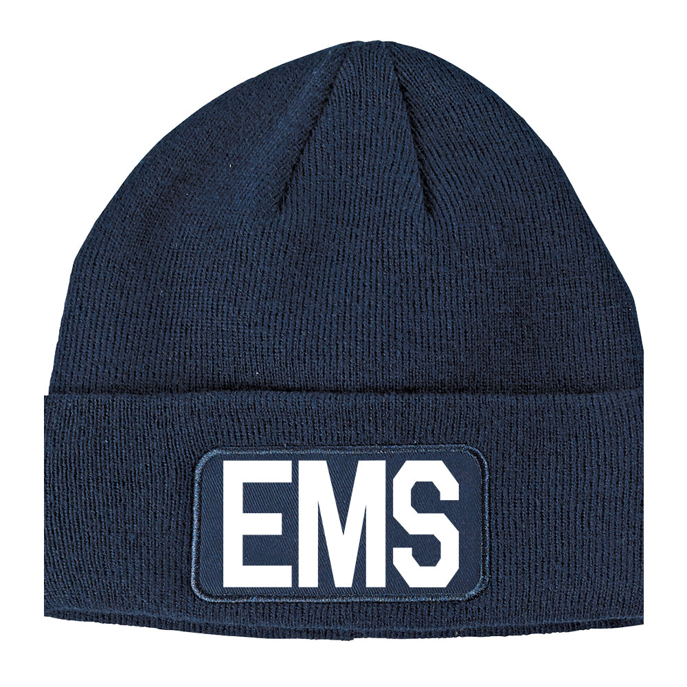 EMS Emergency Badge Winter Knit Adult Beanie Hat Navy Blue