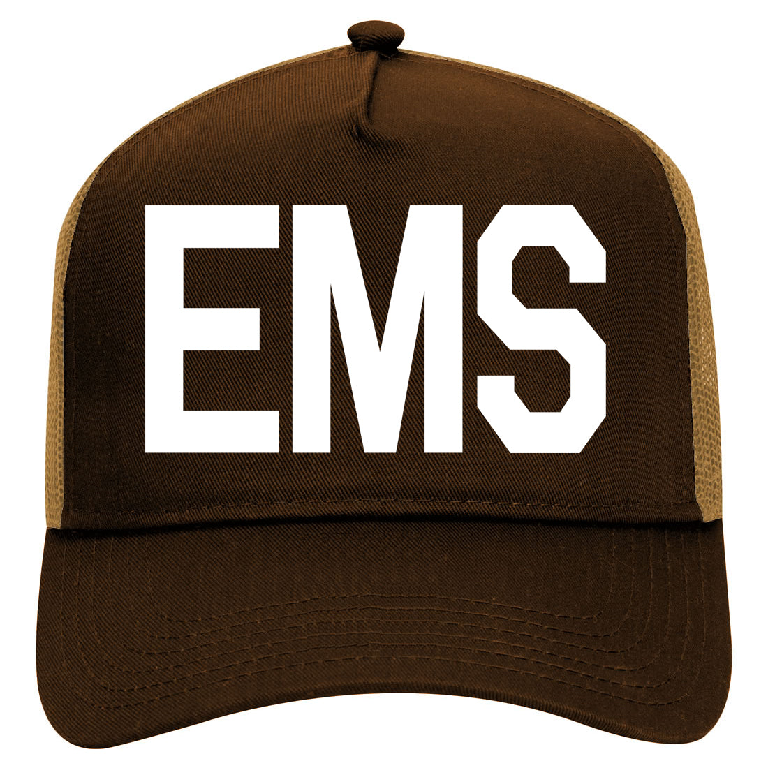 EMS Emergency Badge Mens Mesh Trucker Hat Brown