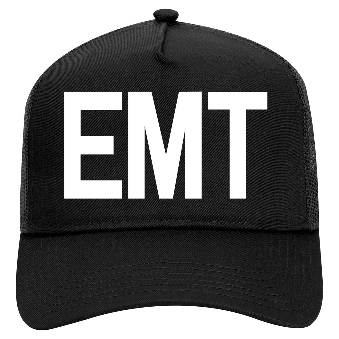 EMT Emergency Badge Mens Mesh Trucker Hat Black