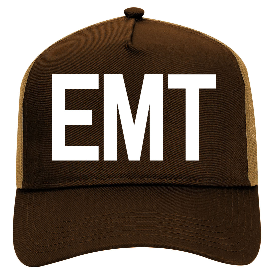 EMT Emergency Badge Mens Mesh Trucker Hat Brown