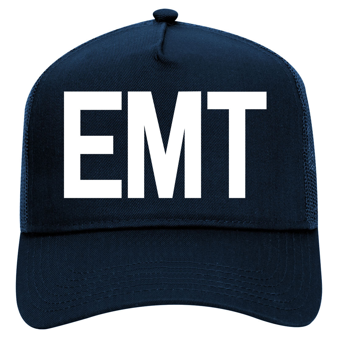EMT Emergency Badge Mens Mesh Trucker Hat Navy Blue