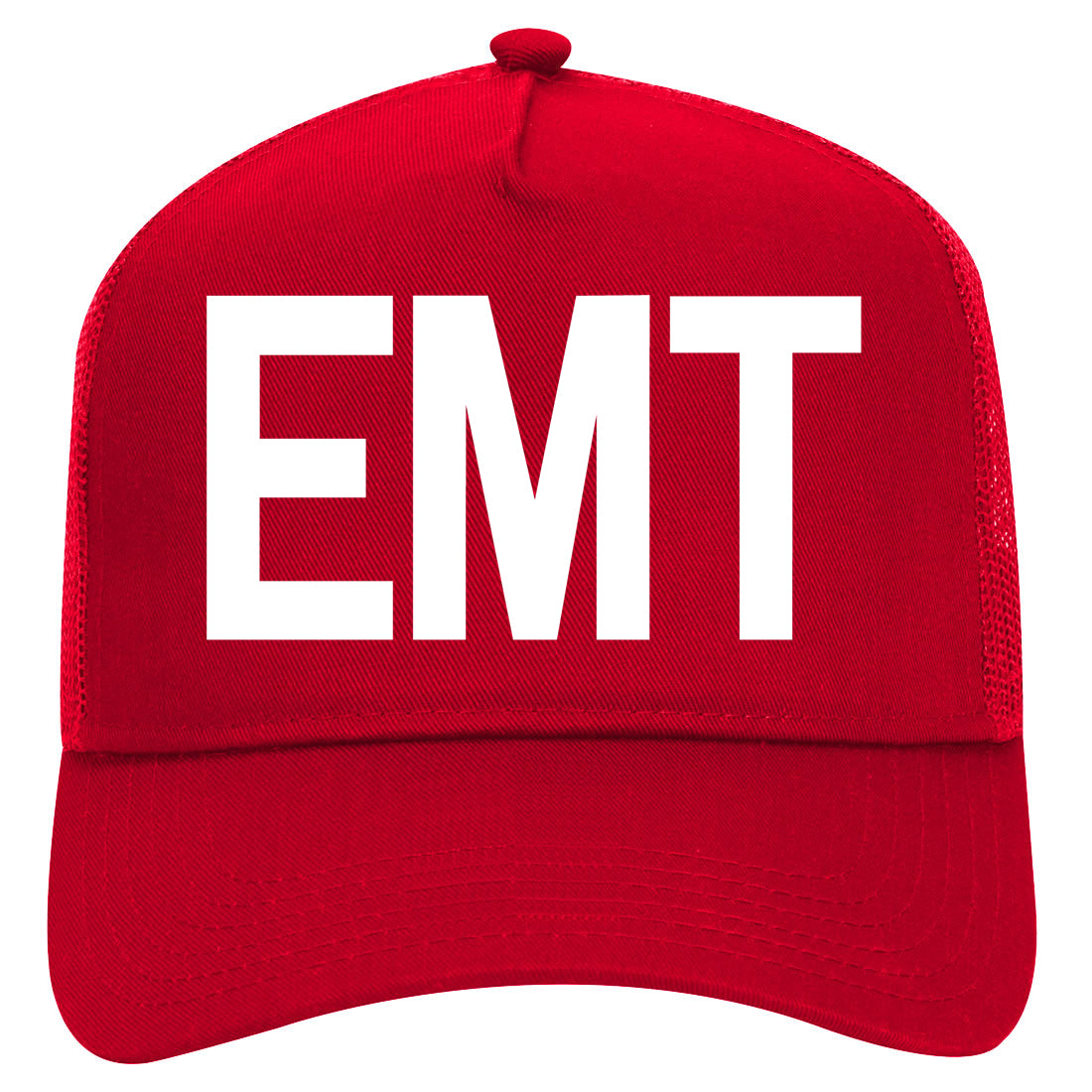 EMT Emergency Badge Mens Mesh Trucker Hat Red
