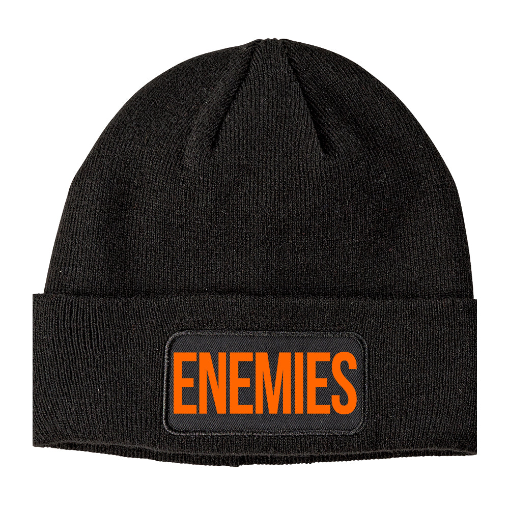 ENEMIES Orange Print Winter Knit Adult Beanie Hat Black
