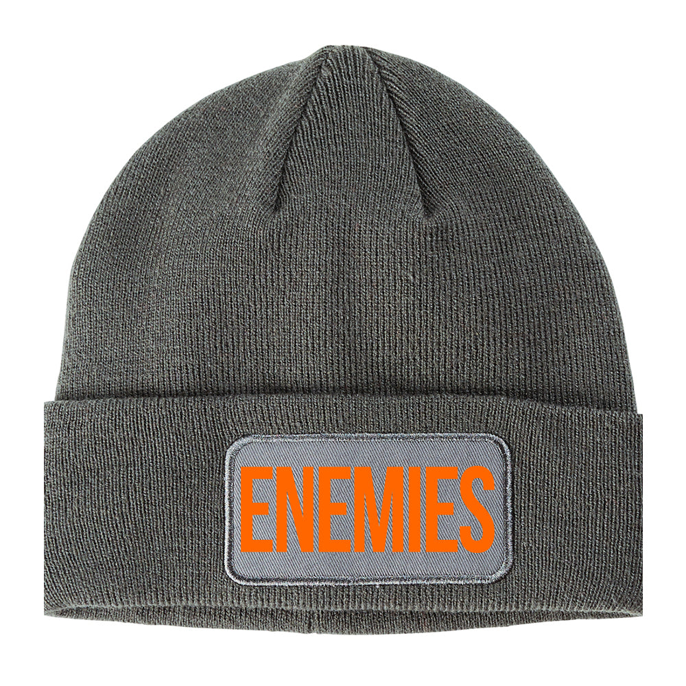 ENEMIES Orange Print Winter Knit Adult Beanie Hat Grey