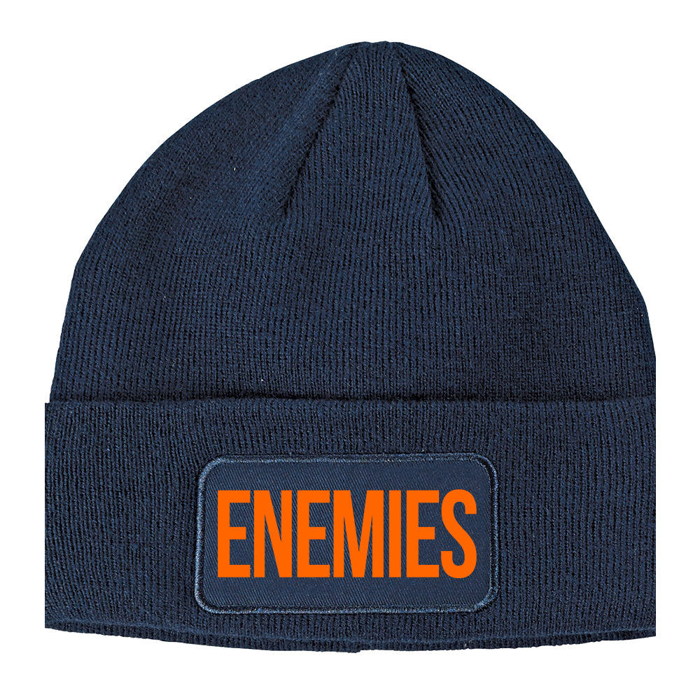 ENEMIES Orange Print Winter Knit Adult Beanie Hat Navy Blue