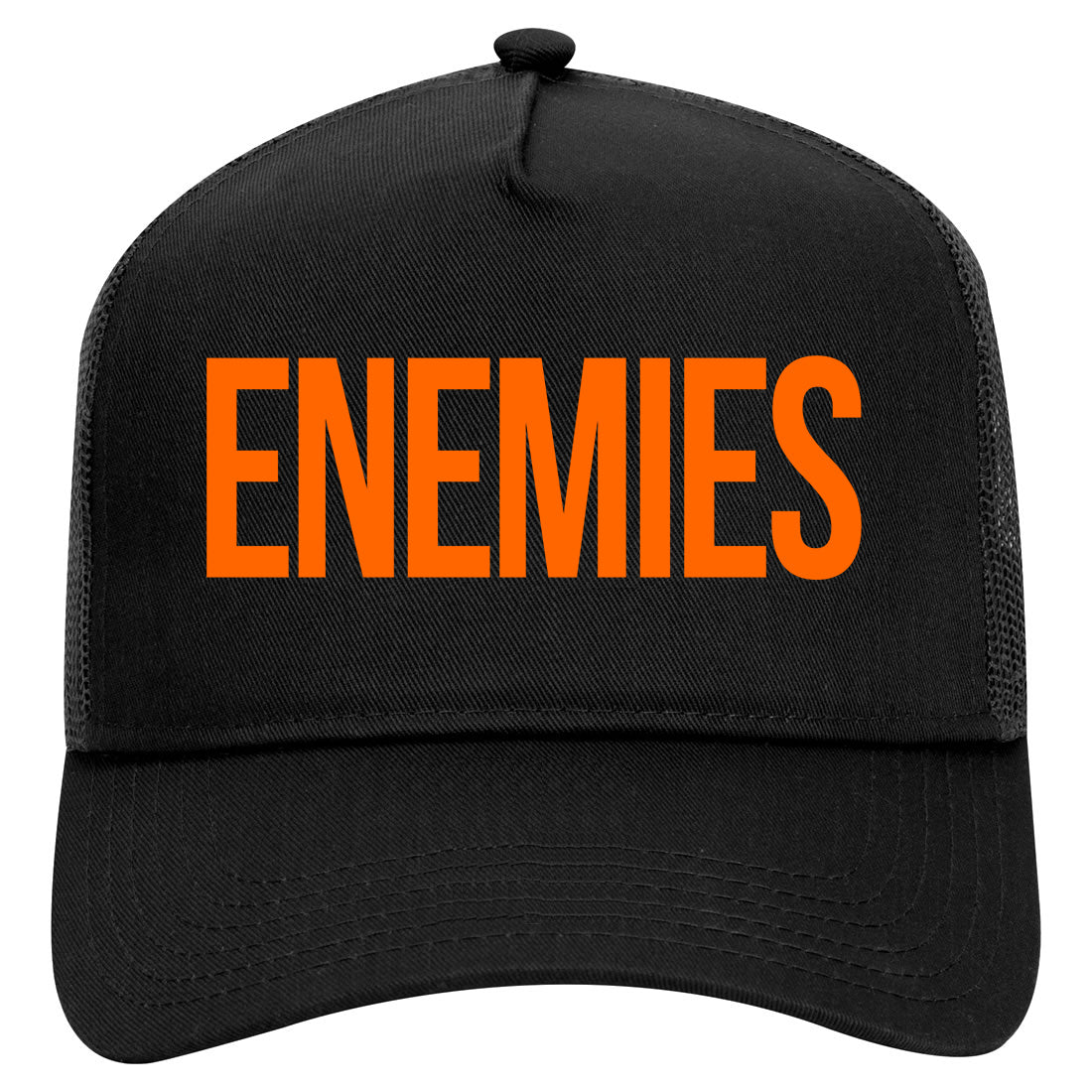 ENEMIES Orange Print Mens Mesh Trucker Hat Black