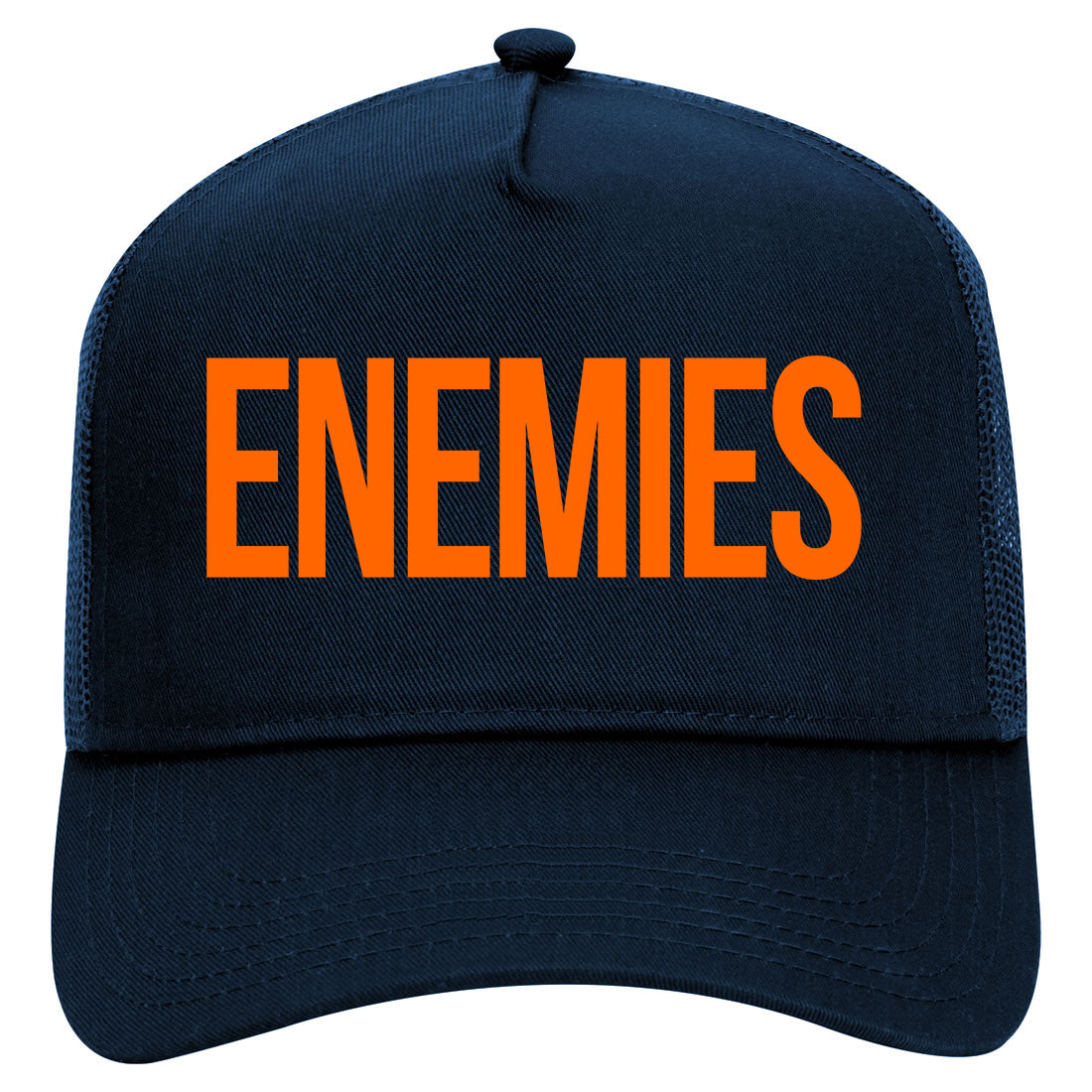 ENEMIES Orange Print Mens Mesh Trucker Hat Navy Blue