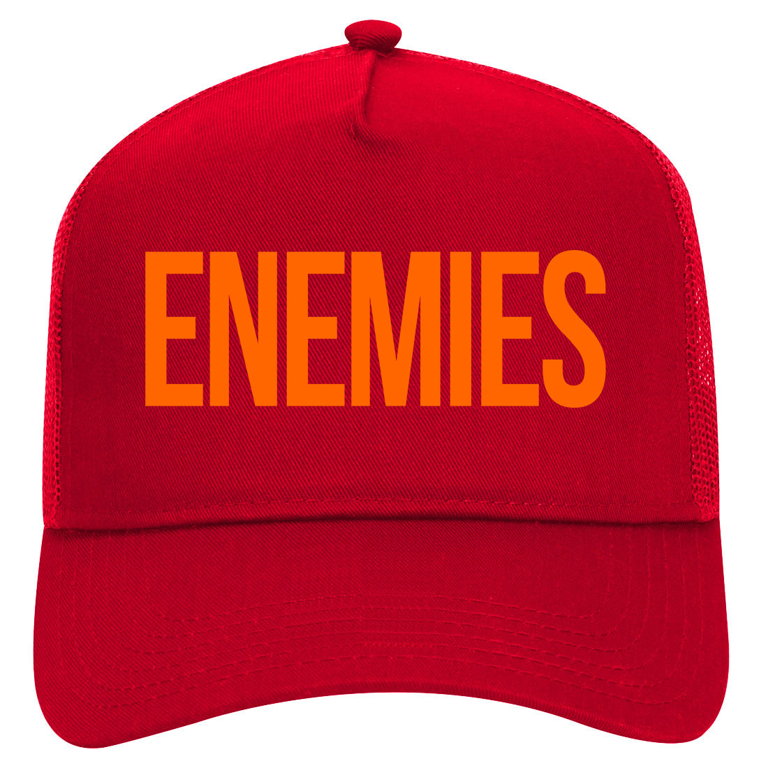 ENEMIES Orange Print Mens Mesh Trucker Hat Red