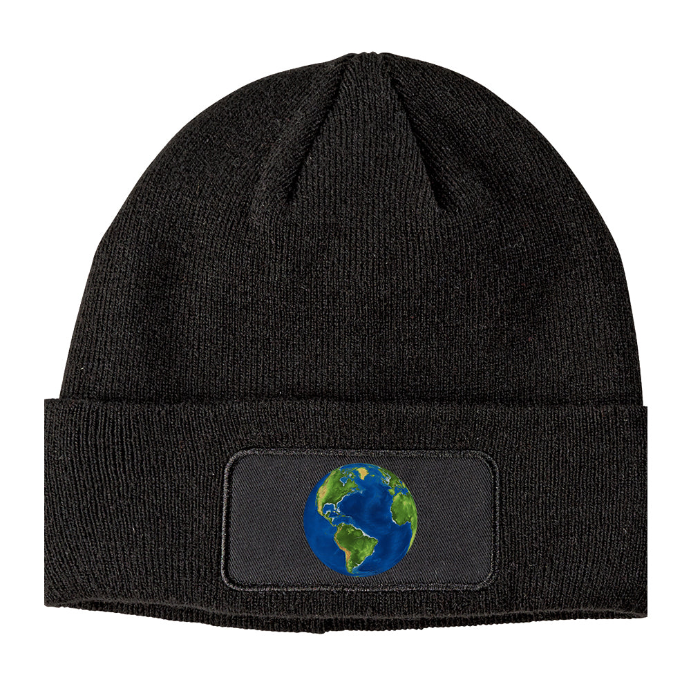 Earth Globe Earthday Winter Knit Adult Beanie Hat Black