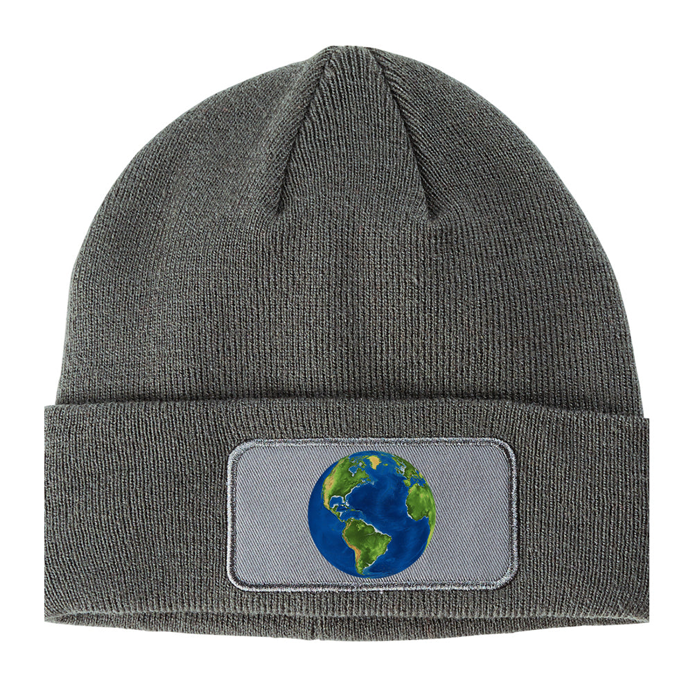 Earth Globe Earthday Winter Knit Adult Beanie Hat Grey