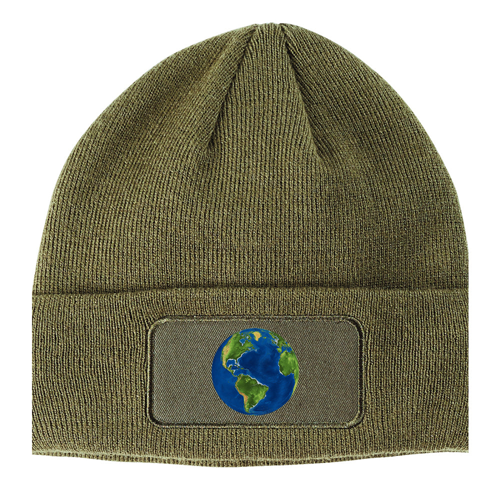 Earth Globe Earthday Winter Knit Adult Beanie Hat Olive Green