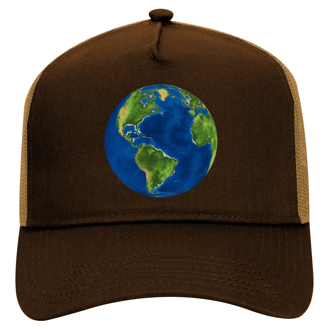 Earth Globe Earthday Mens Mesh Trucker Hat Brown