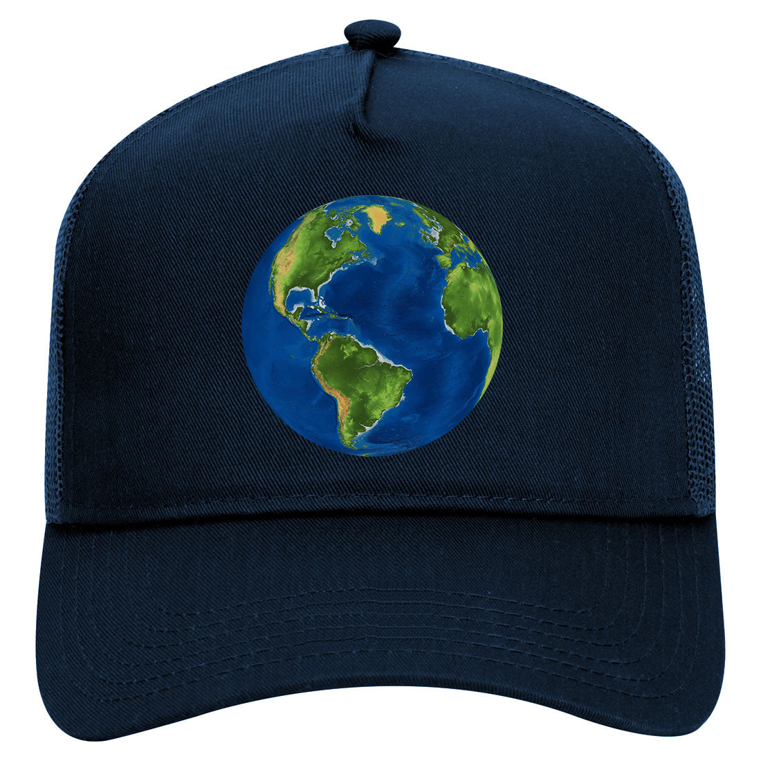 Earth Globe Earthday Mens Mesh Trucker Hat Navy Blue