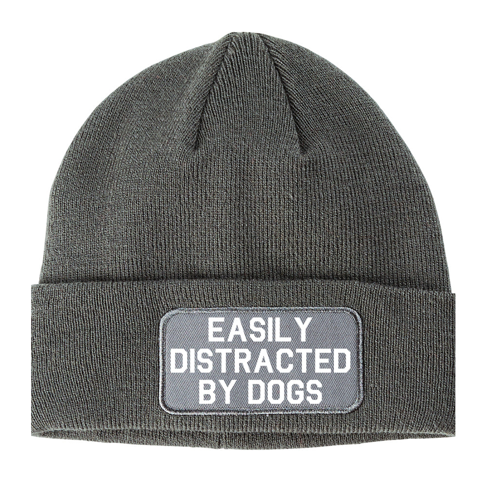 Easily Distracted By Dogs Winter Knit Adult Beanie Hat Grey