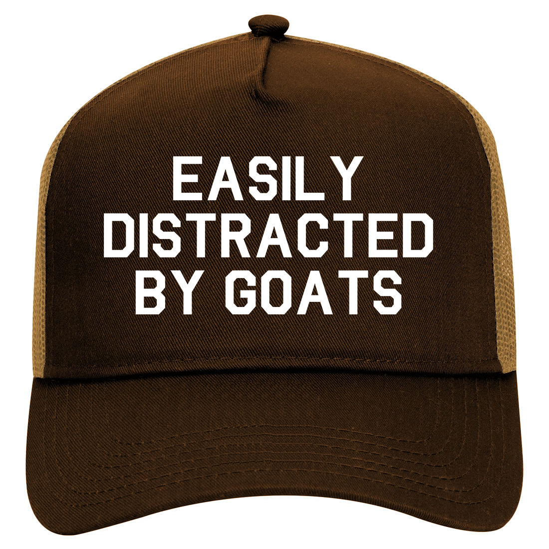 Easily Distracted By Goats Mens Mesh Trucker Hat Brown