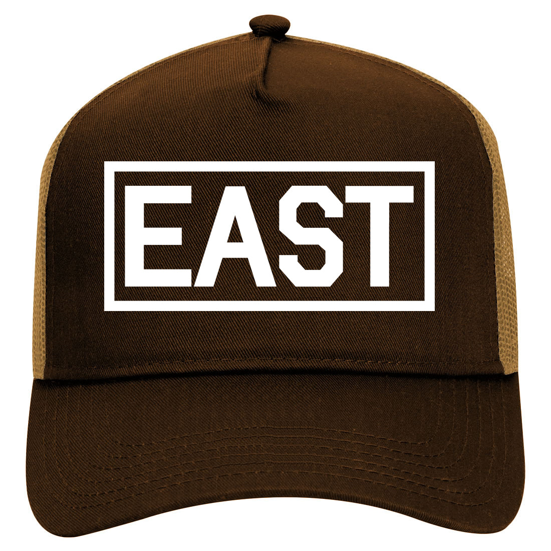 East Box Logo Mens Mesh Trucker Hat Brown