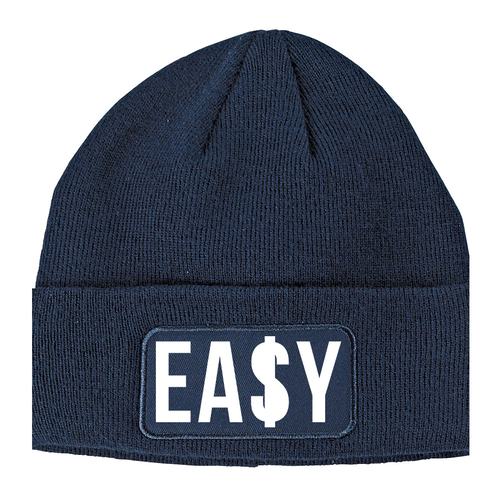 Easy Money Winter Knit Adult Beanie Hat Navy Blue
